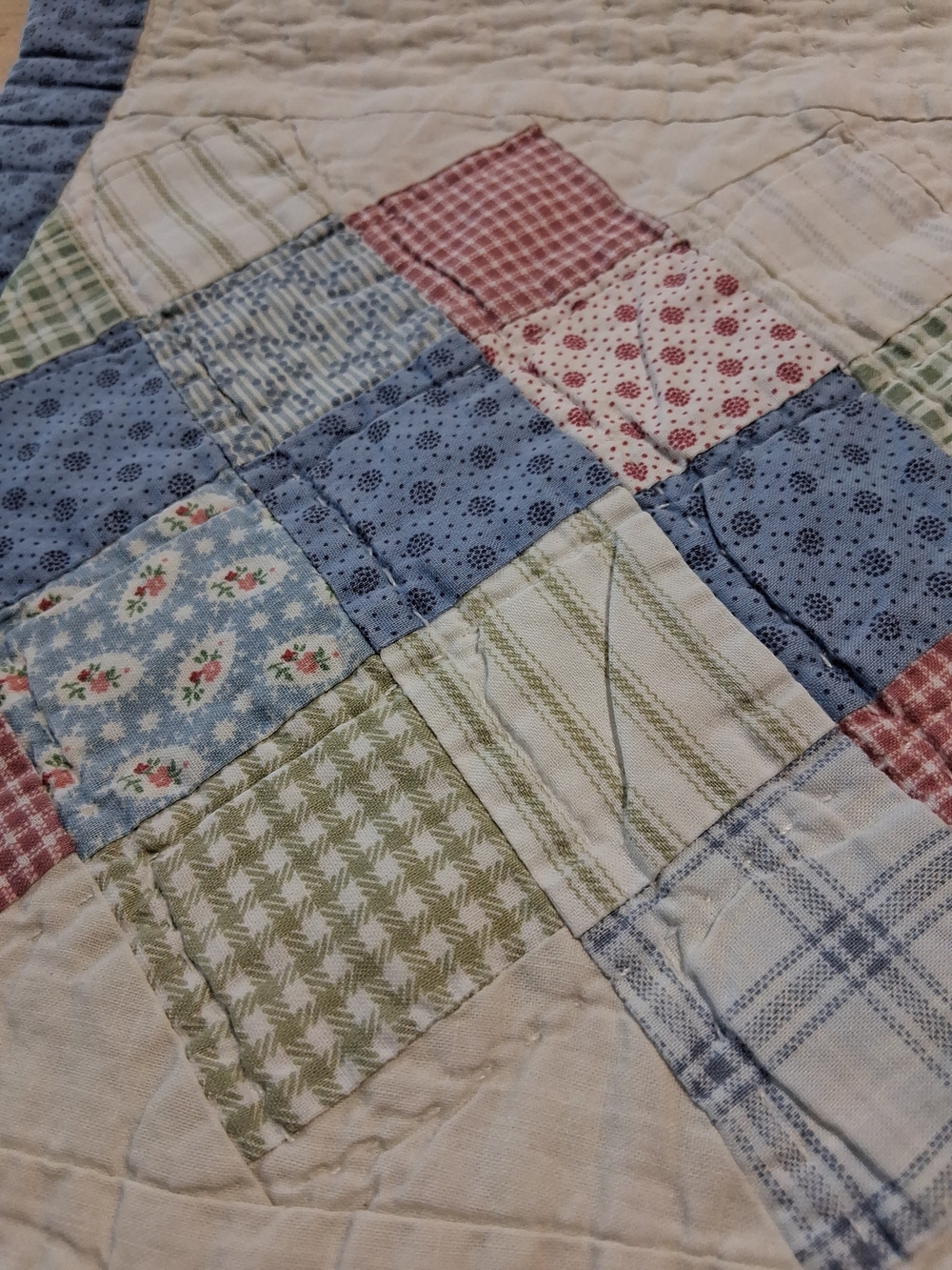 Blue Patchwork Quilted Pillow Sham - Handmade Country Charm 22x28 - Picture 2 of 4